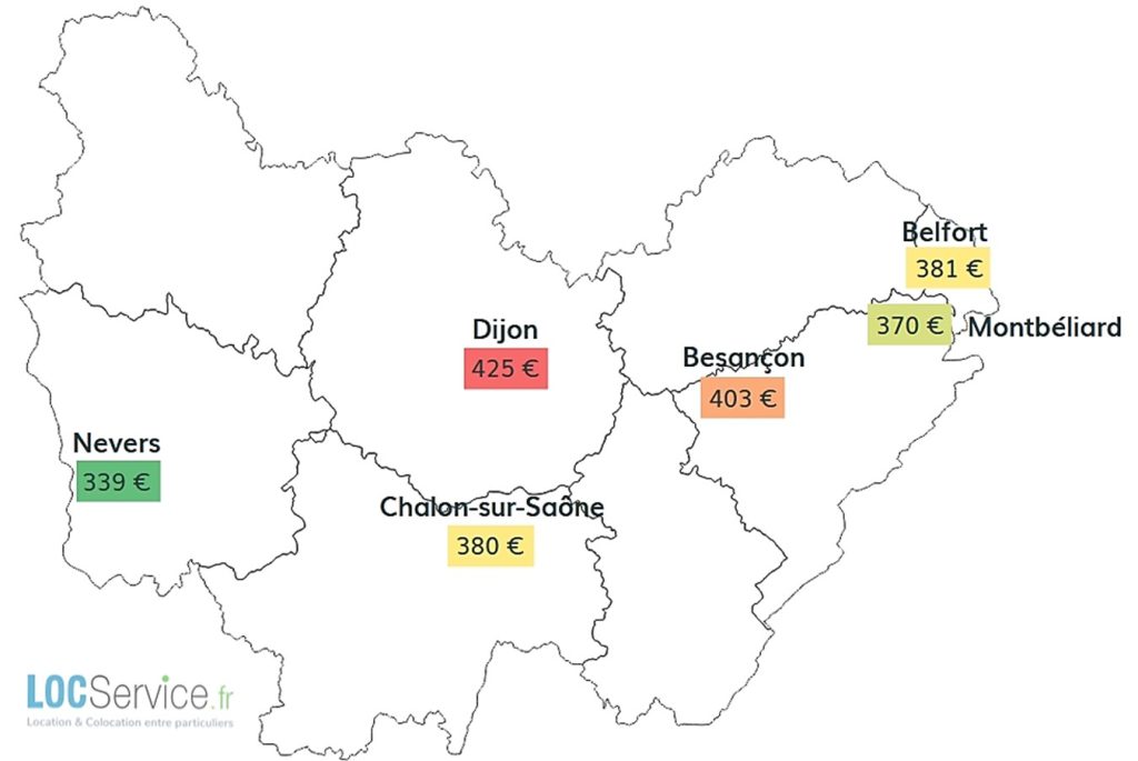 Les loyers des différents types de logements étudiants en Bourgogne-Franche-Comté en 2023
