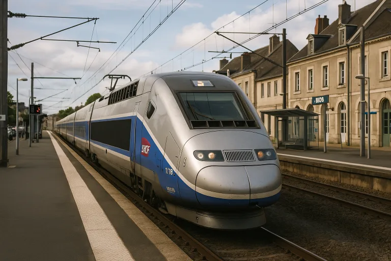 TGV arrivant dans une ville de province (image IA)