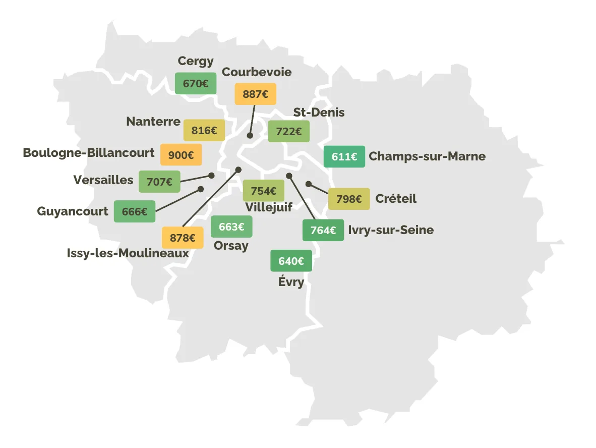 COMBIEN COÛTE UN STUDIO ÉTUDIANT SELON LA VILLE ? Carte de l'Ile-de-France