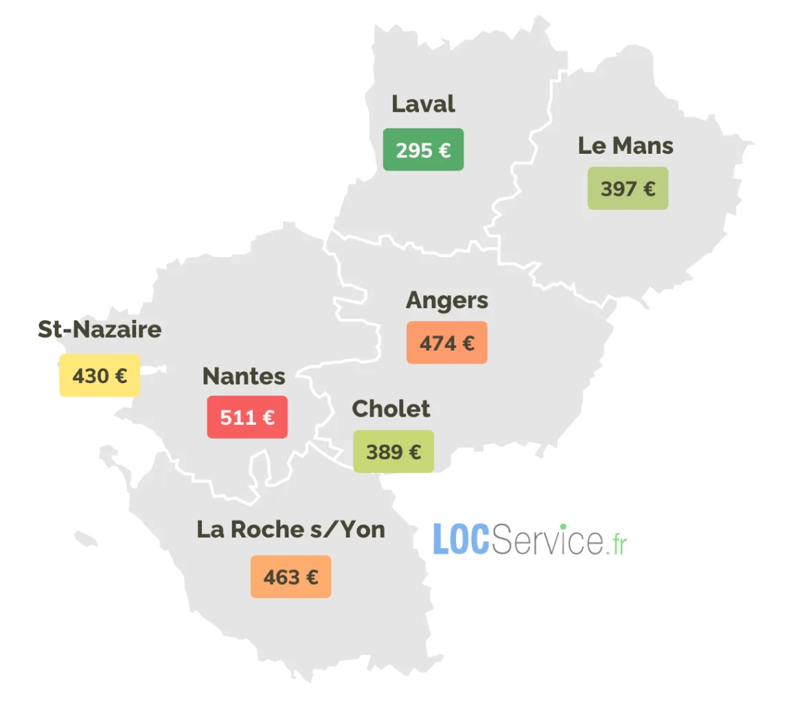 COMBIEN COÛTE UN STUDIO ÉTUDIANT SELON LA VILLE ? Carte du Pays de la Loire