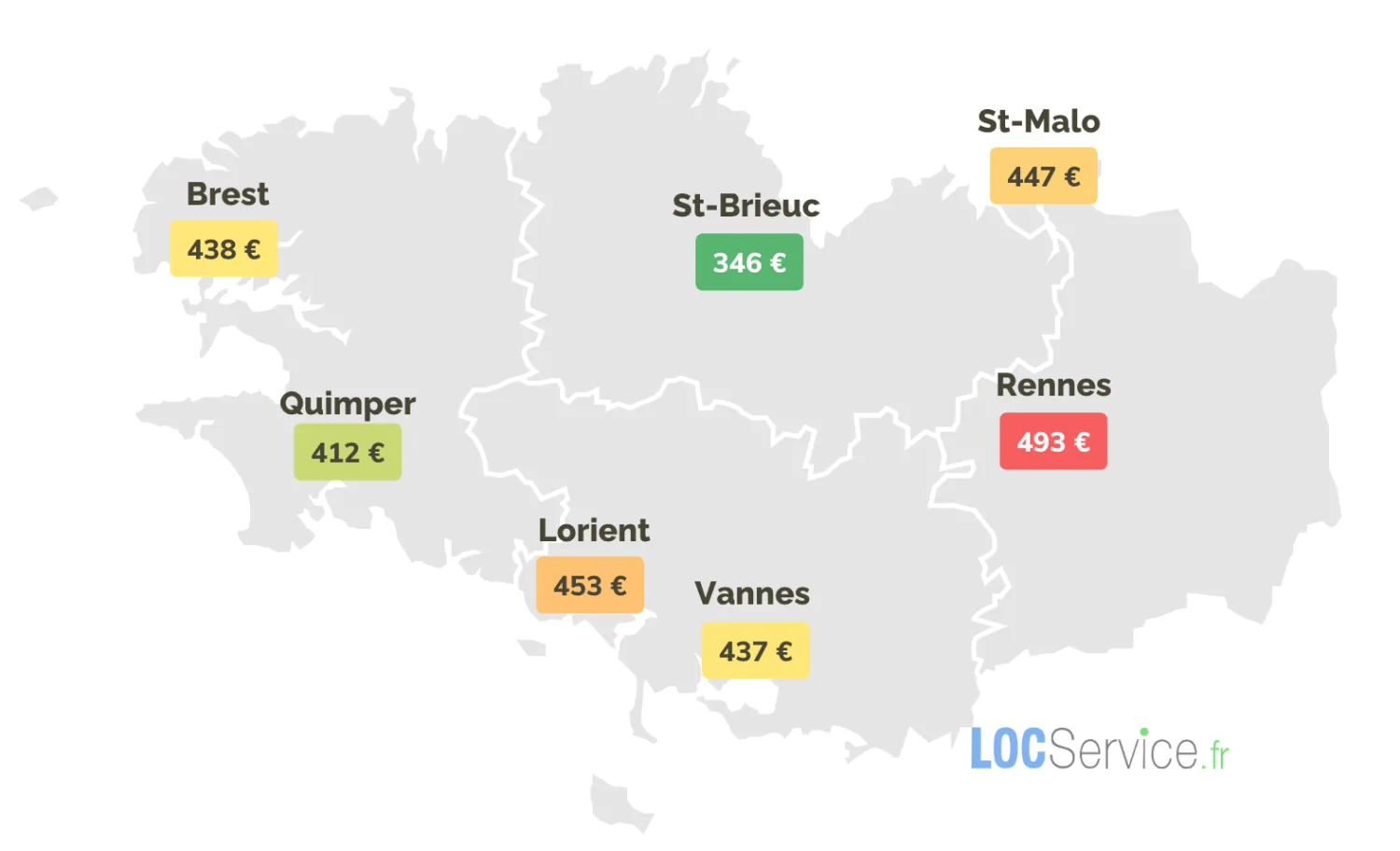 COMBIEN COÛTE UN STUDIO ÉTUDIANT SELON LA VILLE ? Carte de la Bretagne