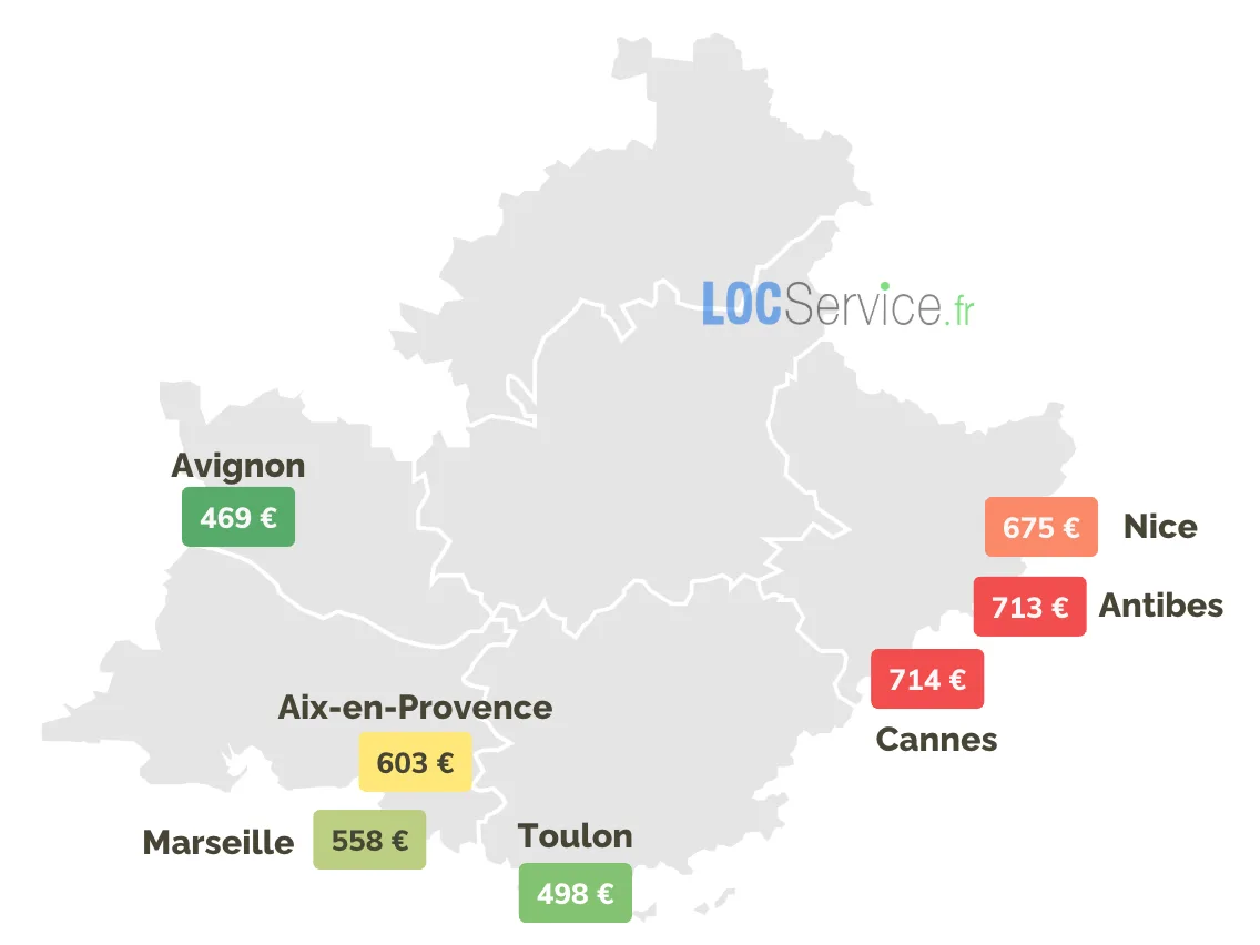COMBIEN COÛTE UN STUDIO ÉTUDIANT SELON LA VILLE ? Carte de la région PACA