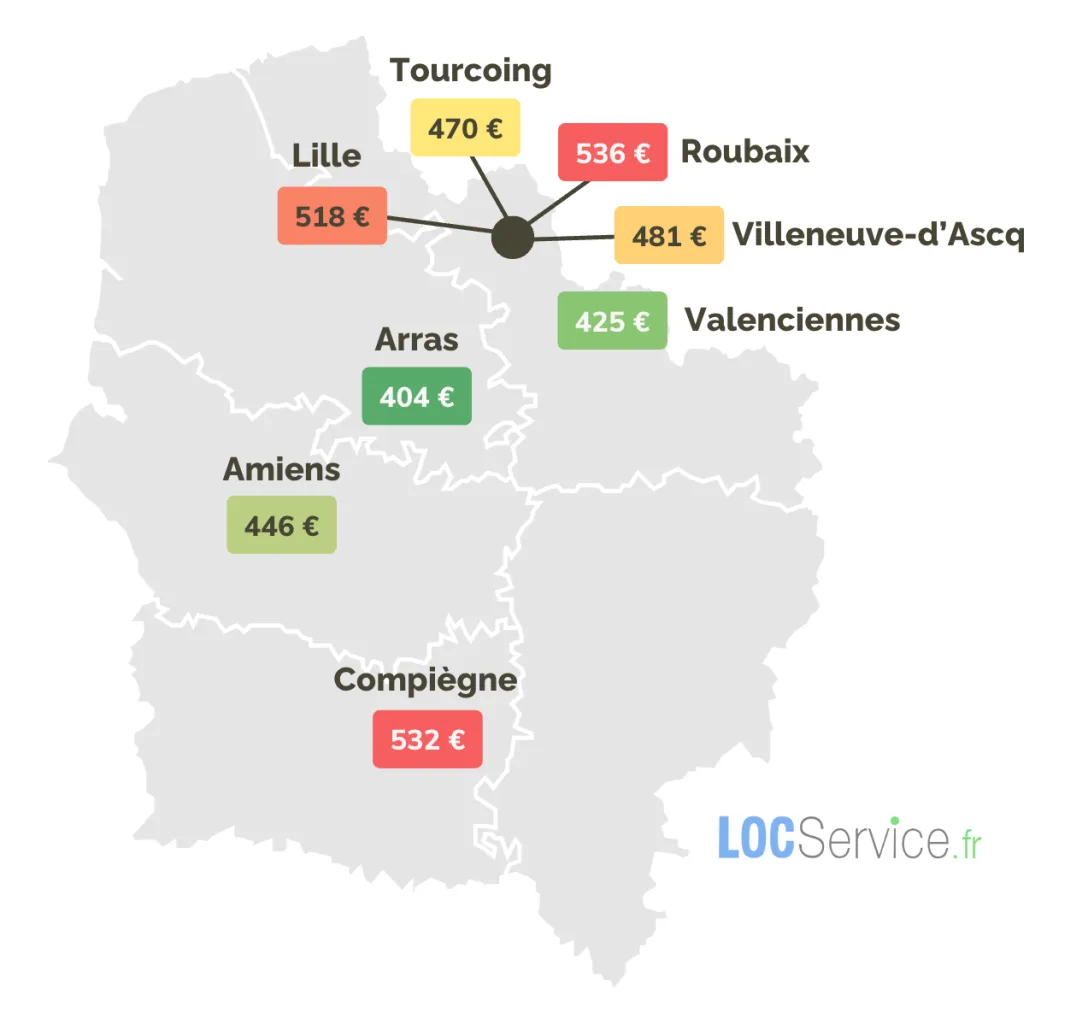 COMBIEN COÛTE UN STUDIO ÉTUDIANT SELON LA VILLE ? Carte de la région Hauts-de-France
