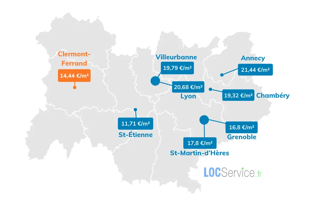 Les loyers moyens des principales villes de région Auvergne-Rhône-Alpes en 2026. Focus sur Clermont-Ferrand.