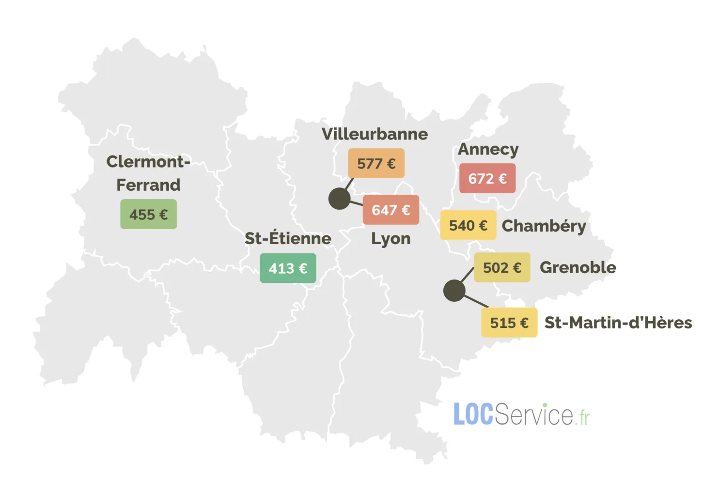 Les loyers des logements étudiants en Auvergne-Rhône-Alpes en 2026 (selon la ville)