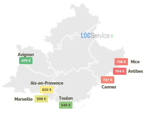 Les loyers moyens, charges comprises, observés en région Provence-Alpes-Côte d’Azur pour un studio étudiant en 2026