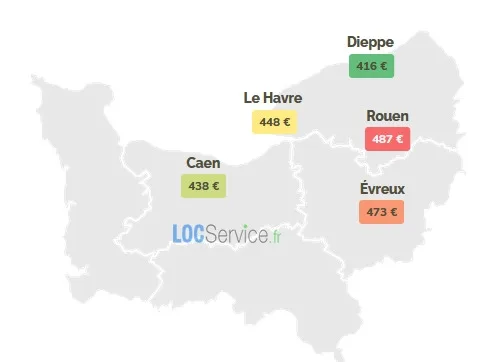  les loyers moyens, charges comprises, observés en région Normandie pour un studio étudiant en 2026.