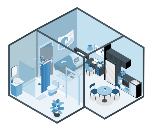 Exemple de studio ou appartement 1 pièce en vue isométrique.